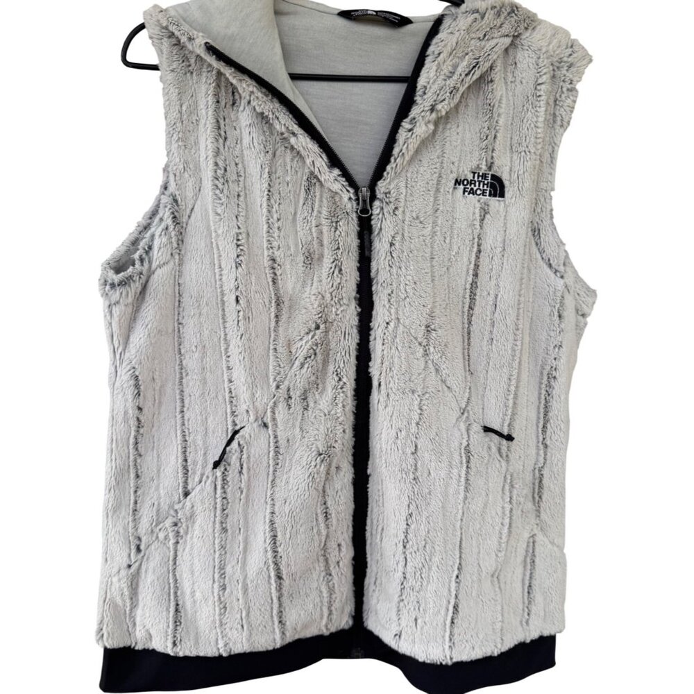 The North Face  FURLANDER  Women's Large Faux Fur Hooded Vest  Zip Gray & Black